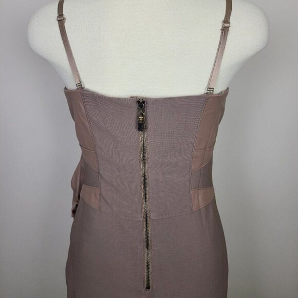 LUCY Paris Taupe Tan Faux Leather Rosette Waist Bodycon Sheath Mini Dress Large - Picture 9 of 17